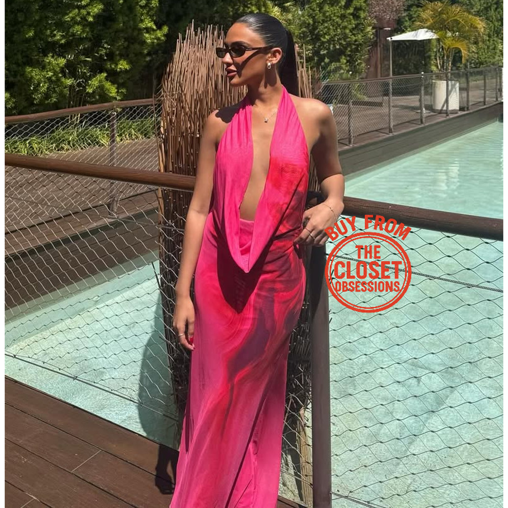 LAST ONE! ZARA Fuchsia Open Back Midi Dress NWT | Blogger Fave Halter Neck - Picture 10 of 16